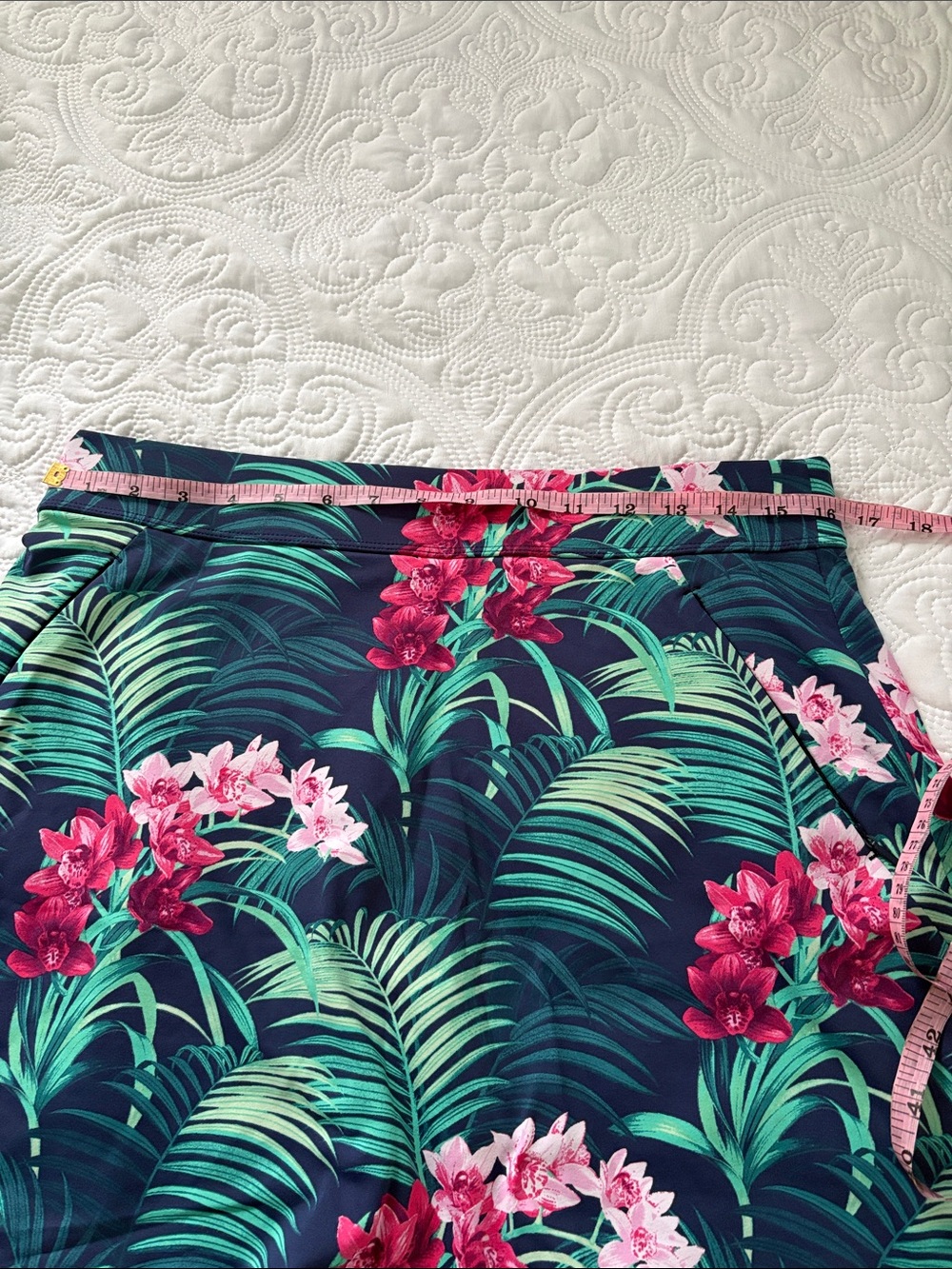 Tommy Bahama Tropical Navy Mini skorts with Pink & Green Floral Print - Picture 9 of 11